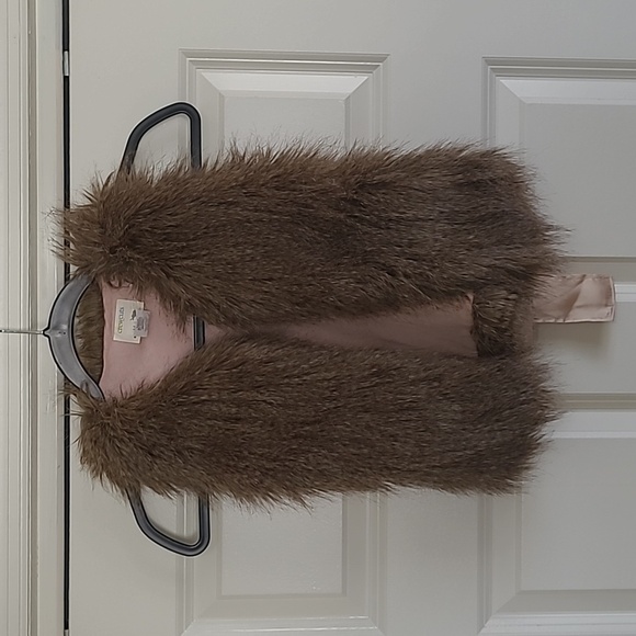 J. Crew Crewcuts Girls Brown Faux Fur Vest with Ribbon Tie - Size M/L - Picture 1 of 7